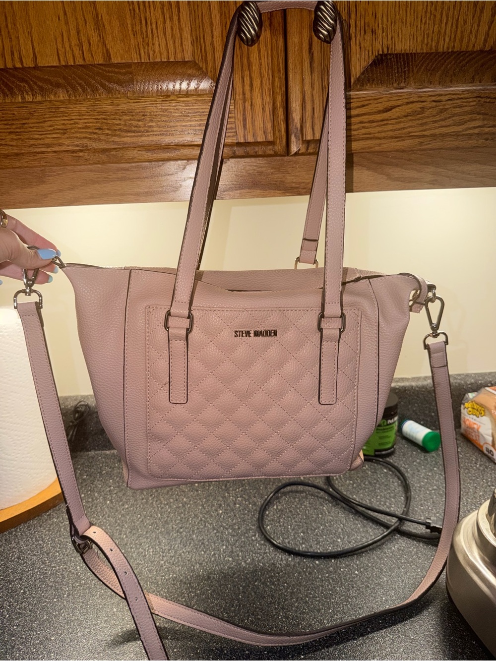 Steve Madden Mauve Quilted Shoulder Tote